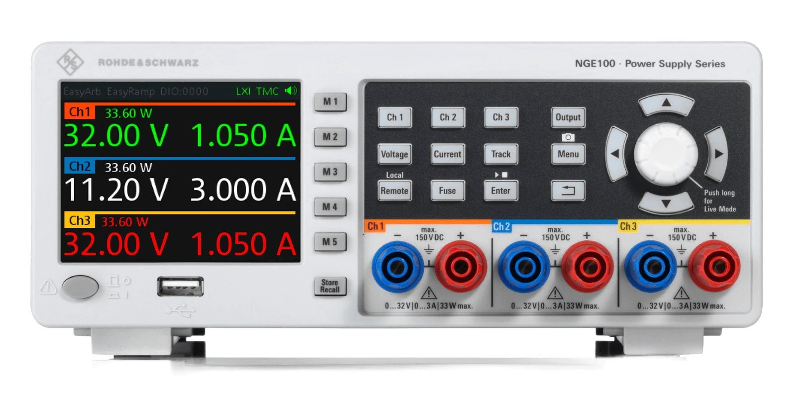 Rohde & Schwarz R&S NGE100B. Imagen de referencia de la familia; variante y accesorios representados no equivalen a todas las configuraciones.