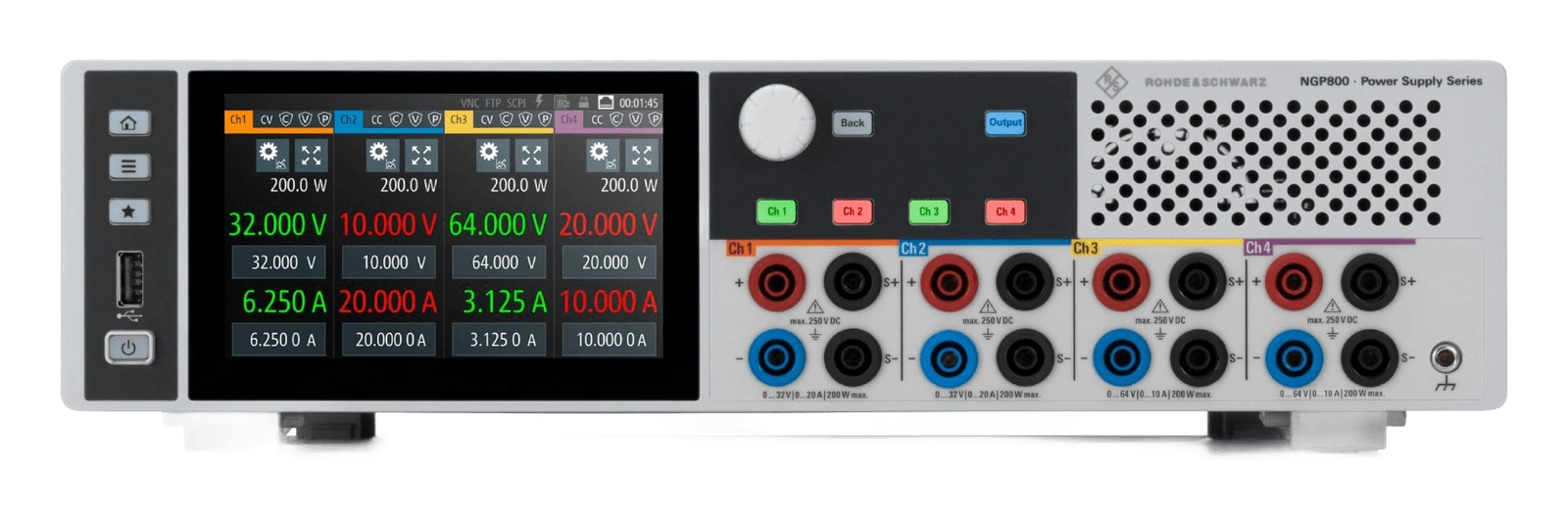 Rohde & Schwarz R&S NGP800. Imagen de referencia de la familia; variante y accesorios representados no equivalen a todas las configuraciones.