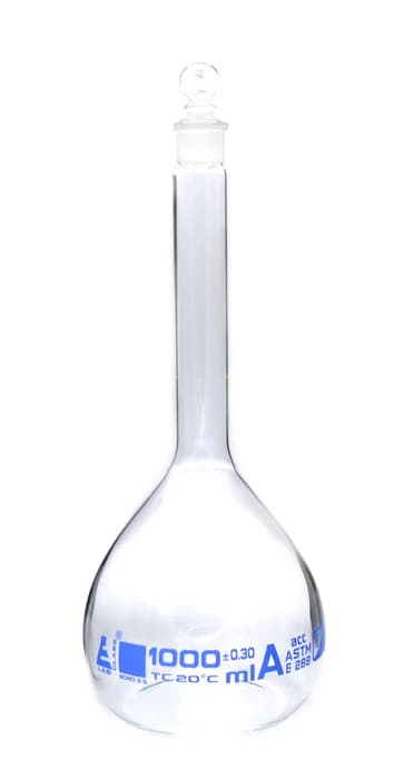 Matraz Volumétrico de Vidrio Borosilicato 1000 ml Clase A con Tapón de Vidrio - imagen 1