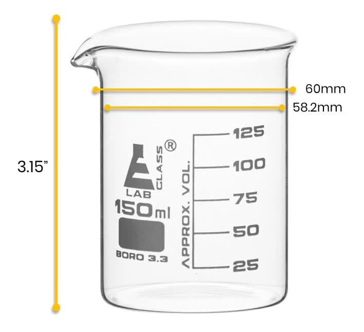 Vaso de Precipitados de Vidrio Borosilicato 150 ml Forma Baja con Pico Vertedor - imagen 3