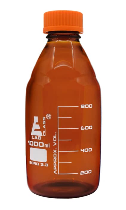 Frasco de Vidrio Ámbar 1000 ml con Tapa Roscada Gl45 y Anillo Vertedor - imagen 1