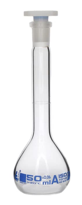 Matraz Volumétrico de Vidrio Borosilicato 50 ml Clase A con Tapón de Polietileno - imagen 1