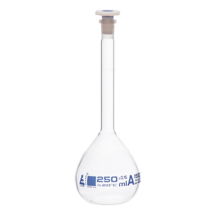 Matraz Volumétrico de Vidrio Borosilicato 250 ml Clase A con Tapón de Polietileno - imagen 1