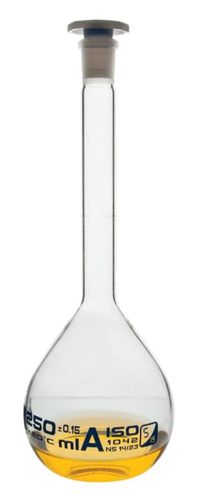 Matraz Volumétrico de Vidrio Borosilicato 250 ml Clase A con Tapón de Polietileno - imagen 2