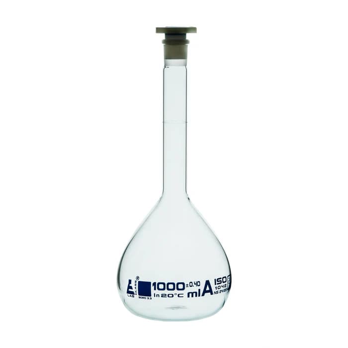 Matraz Volumétrico de Vidrio Borosilicato 1000 ml Clase A con Tapón de Polietileno - imagen 1