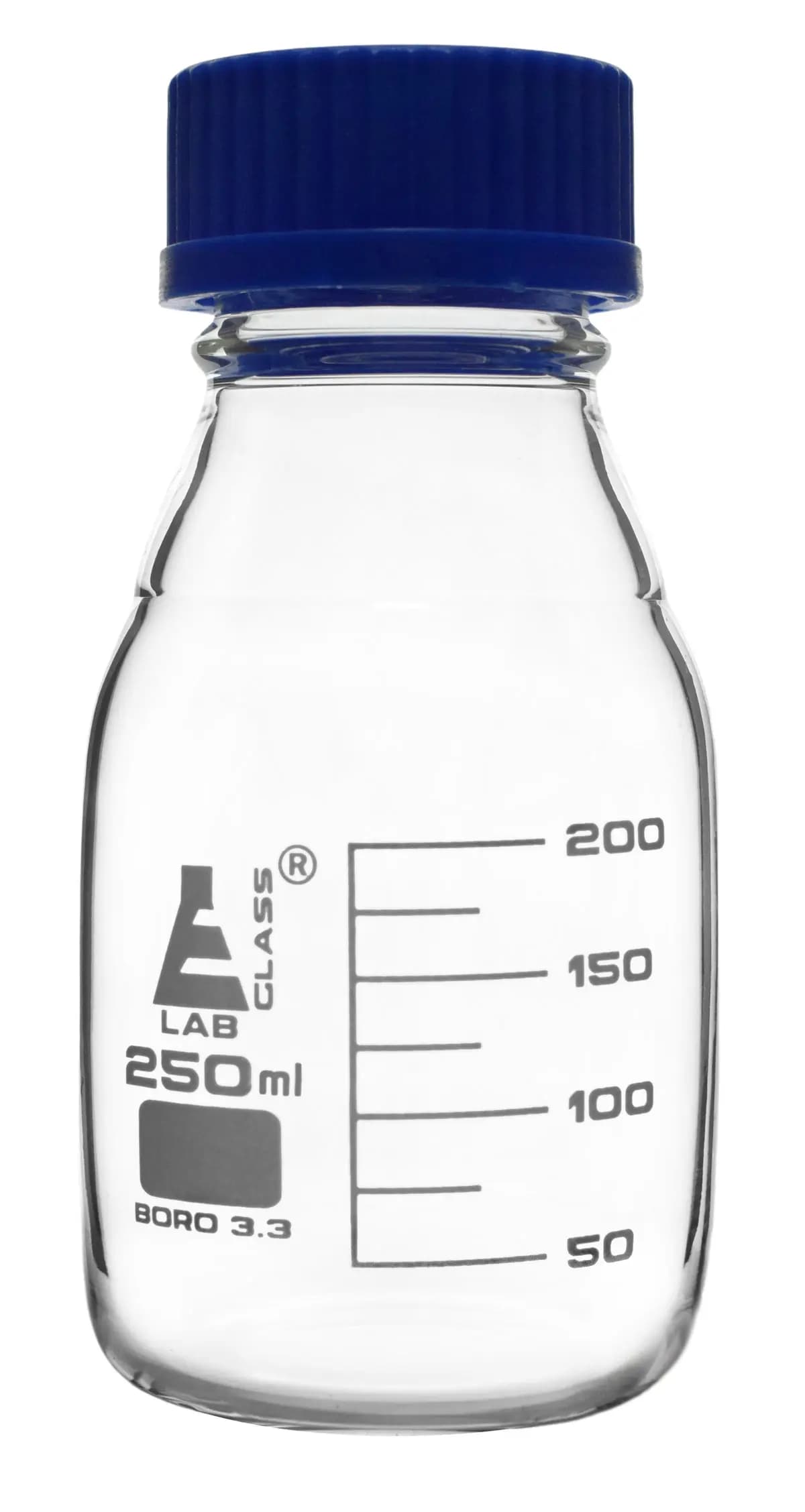 Frasco de Reactivo Graduado de Vidrio Borosilicato con Tapa de Rosca GL 45) 250 mL.