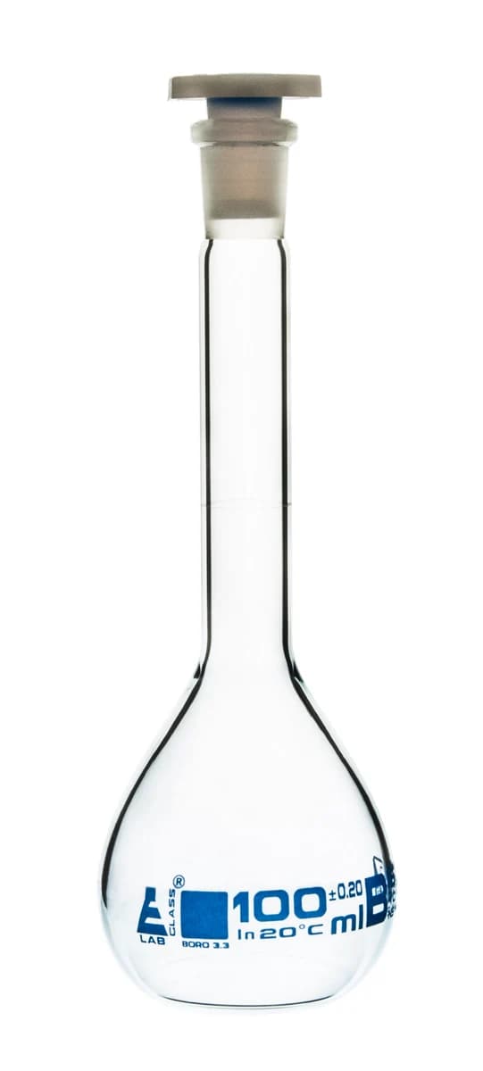 Matraz volumétrico de 100ml Clase B vidrio borosilicato con tapón polietileno - imagen 1
