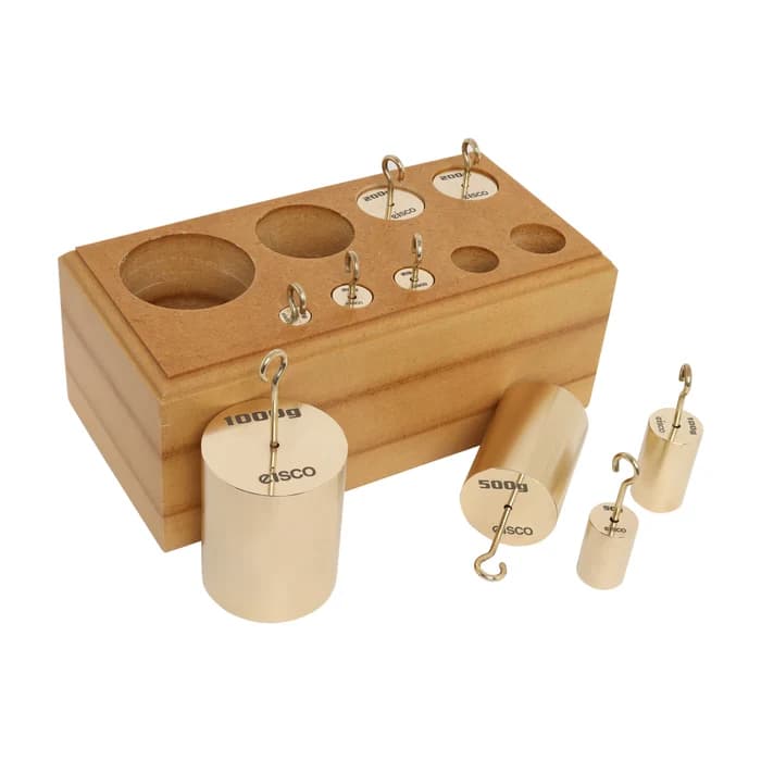 Juego de pesas calibradas de latón con gancho y soporte de madera - imagen 2