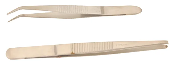 Pinzas curvas de acero inoxidable de 110 mm con puntas finas