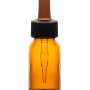 Frasco cuentagotas 30 ml de vidrio ámbar con tapa de rosca y pipeta de vidrio.