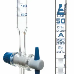 Bureta 50 ml clase A con llave de PTFE y graduación de 0,1 ml.