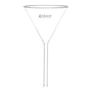 Embudo de filtración de 100 mm en vidrio de borosilicato con ángulo de 60° y vástago liso de 10 mm.