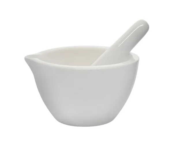 Mortero de porcelana de 150 ml con maja y superficie sin esmaltar