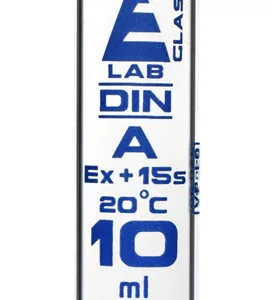 Pipeta volumétrica de 10 ml clase A con marcas azules y código rojo de Eisco Labs