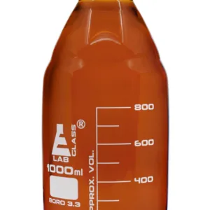 Frasco de vidrio ámbar 1000 ml con tapa roscada GL45 y anillo vertedor