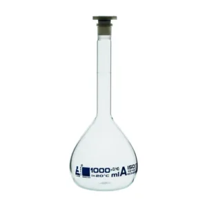 Matraz volumétrico de vidrio borosilicato 1000 ml Clase A con tapón de polietileno