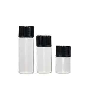 Viales de vidrio transparente de 2 ml con tapón de rosca para muestras de laboratorio.