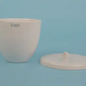 Crisol de porcelana con tapa de 300 mL para laboratorio