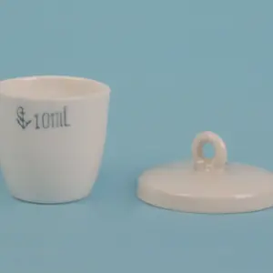Crisol de porcelana con tapa de 10 mL para laboratorio