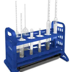 Soporte azul para 10 hidrómetros con bandeja de goteo